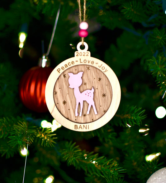 Personalized Baby's Name Christmas Ornament Deer Design- Engraved - HappyBundle